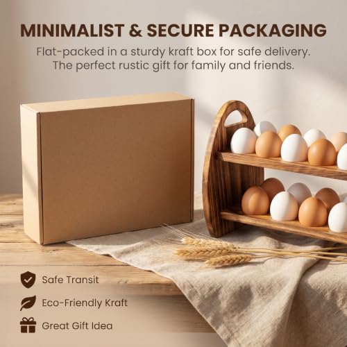 Wooden Egg Holder Countertop, 2-Tier & 24 Holes Rustic Egg Tray Storage | Chicken Quail Duck Turkey Fresh Egg Stand, Farmhouse Style, Cute, Kitchen Display & Organizer, Easy to Assemble, Country Gift