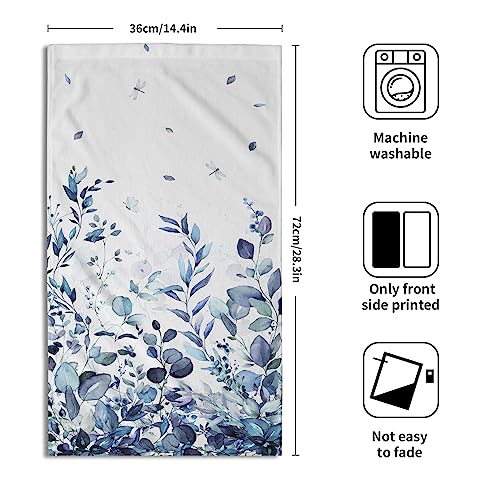 Blue Eucalyptus Leaves Hand Towels Set of 2, Botanical Leaf Floral Face Towel 28X14 inch, Quick Dry Super Absorbent Soft Washcloths for Kitchen Bathroom Yoga Workout Gym - color: Blue Eucalyptus