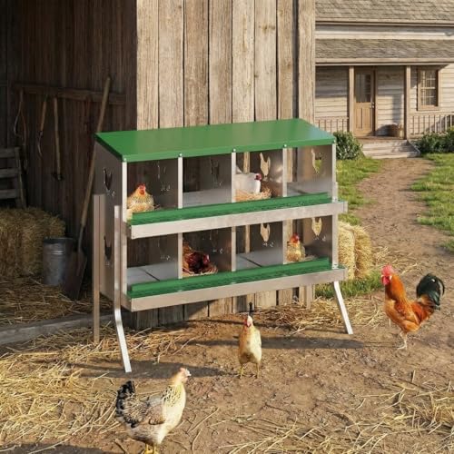GarveeLife 8 Compartment Chicken Nesting Box with Metal Legs, Nesting Boxes for Chickens, Metal Chicken Laying Boxes with Perch, Secure Lid, Versatile Wall Mount or Free Standing for Hens, Green - color: green, size: 8 grids with legs