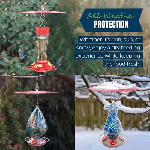 MEKKAPRO Hummingbird Feeder Guard Metal Rain Guard Squirrel Baffle, 2 Pack | Plain Dome Shields Feed from Rain, Fits Hummingbird, Tube, Thistle & Hopper Feeders, Low-Profile Rust-Proof Steel Hardware - color: Red - 2 Pack