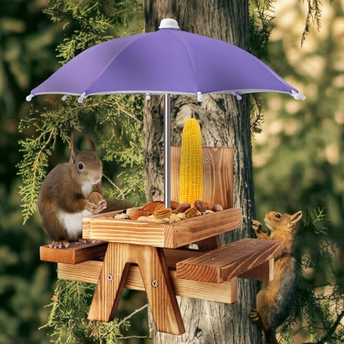 Gnodary Squirrel Feeder with Umbrella, Squirrel Feeders for Outside, Squirrel Picnic Table Feeder - Chipmunk Feeder Hold Corn, Corn Cob, Peanuts (Purple) - color: Purple