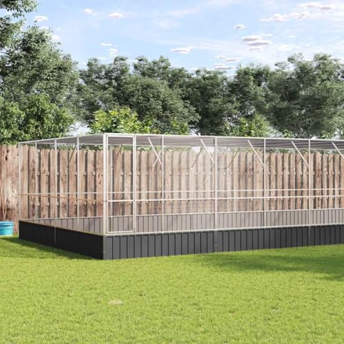 Large Outdoor Bird Aviary with Extension, Galvanized Steel Walk-in Cage for Parrots and Budgies, Massive Flight Pen for Chickens, 490.6 x 163 x 83.5 Inches, Silver - color: Silver-J