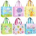 SUNCOLOR Easter Gift Bags, 6 Pack Non-Woven Tote Bags with Bunny Design, 9x9x4.7 Inch, Reusable Party Supplies for Kids Egg Hunt Games