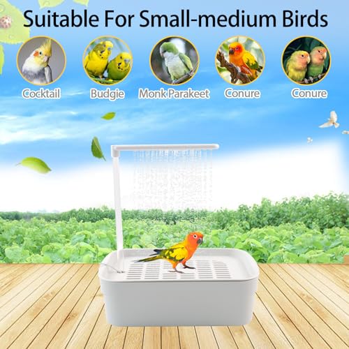 PINVNBY Automatic Bird Bath with Pump,Parrot Bathtub Shower Parakeet Bath Box with Cage USB & Power Plug Water Circulated Controller for Cockatiel Lovebird Conure Budgie(White) - color: 【White】