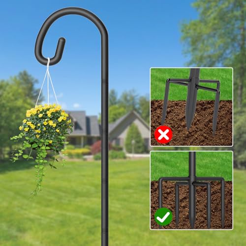 Shepherds Hook for Bird Feeder, 60" Heavy Duty Bird Feeder Pole with 5-Prong Base, Extra Thick Metal Shepherd Hook for Outdoor Hanging Plant Basket, Hummingbird Feeder, Solar Lantern, Black, 2 Pack - size: 60 Inch, style: 2 Pack