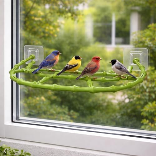 Bird Feeder Perch Extender Compatible with Bird Buddy, Bamboo-Style ABS | 9.21 x 4.33 x 0.43 in, two-screw mounting, dual side ports, wider landing area, improved full-body camera framing - color: Lime Green
