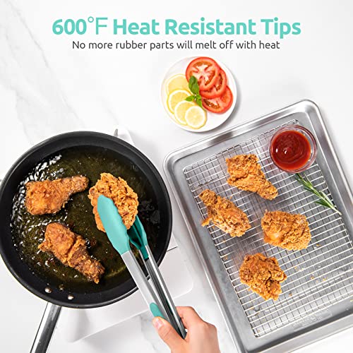 U-Taste 600ºF Silicone Turner Set 13.6in Solid Slotted & Spatula Set Heat Resistant & 600ºF Tongs Set 9 12inch Nonstick Stainless Handle(Aqua Sky)