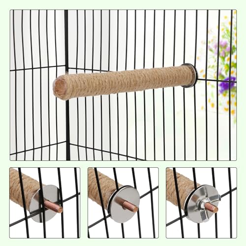 Hypeety Bird Perch Stand Natural Wood Parrot Hemp Rope Perch for Birdcage | Natural wood chewable stand, cage accessories toy, for macaws/cockatoos/african greys/budgies/parakeets, 2pcs, 11.81''/30cm