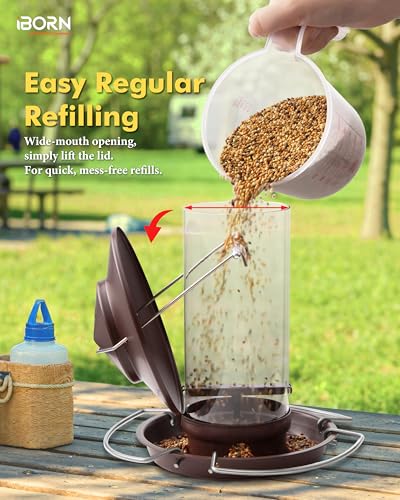 Bird feeders for Outdoors Metal Chew Resistant Brushed Bronze,1PK | Metal Roof, Metal Tray, Fixed Hanger, Flip-Top Fill, 3 Perches, Easy-Clean, 1.32lb - color: Bronze, 1.5LB, 3 Perches