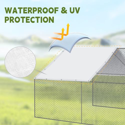 VitalCozy 1 Set Chicken Coop Cover Waterproof 11.5 x 6.6 ft Chicken Cover Coop Tarp with 25 Pcs Ball Bungees Cords, Accessories for Walk-in Run Pen, Outdoor, Yard