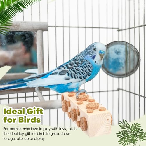 Skyygemm 2 Pieces Bird Chew Toy Wooden Foraging Toys for Birds Parrot Cork Stopper Toys Woodpecker Feeding Toy for Macaws, Small Parakeets, Conures, Budgies, Finches Conure Cockatiel