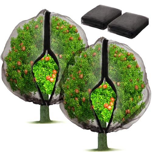 2 Pack Fruit Tree Netting Bags with Zipper and Drawstring, Ultra Fine Mesh Garden Netting Plant Cover, Bird Netting for Blueberry Bushes, Fruit Vegetable Trees, Flowers (Black, 10 x 10 ft) - color: Black, size: 10 x 10 ft