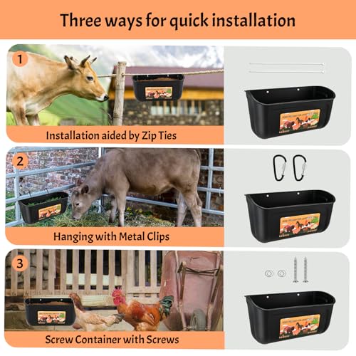 Cieex 3 Pack Hanging Chicken Feeder, Duck Feeder for Outside with Clips | Water Trough for Duck Goose Goat Pig Deer, Durable Poultry Feeding Water Container, Durable & Reusable