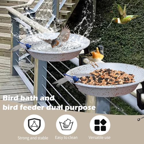 Deck Mounted Birdbath 11.4 inch Bird Feeder for Deck Railing with Adjustable Sturdy Metal Clamp Balcony Railing Birdbaths for Garden Decor in White Color - color: White