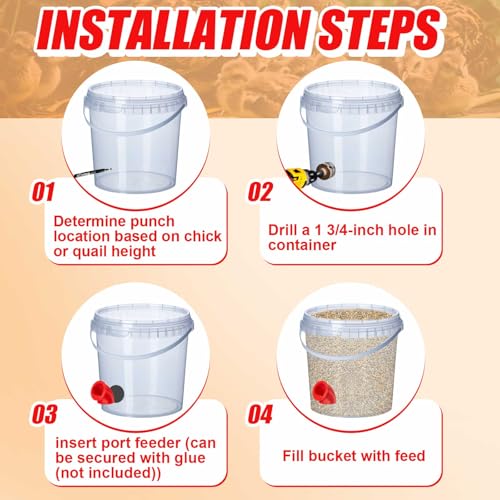 Teenyyou 20 Pack Quail Feeders No Waste Chicken Feeder Port DIY Chick Feed Saver Quail Supplies for Coturnix Small Poultry Farm Bucket Bin Container (1.5 Inch,Red) - color: Red, size: 1.5 Inch