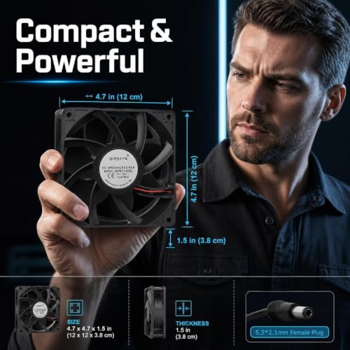 High cfm Computer Fan 120mm x 38mm 110V 220V AC Powered Variable Speed Fan Cooling Components for Receiver Xbox DVR PlayStation Mining Rig Case Server Cabinet Grow Tent GPU Workstations - size: 4.7x4.7x1.5in