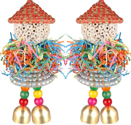 BBjinronjy 2PCS Bird Toys Parrot Foraging Shredder Hanging Toys Sola Balls with Bell for Small Parrots Parakeets Cockatiel Conures Love Birds Budgie Cage Toy - size: Medium D