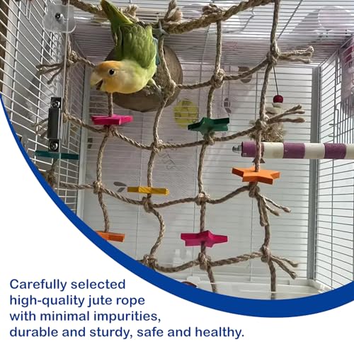 Bird Climbing Rope Net Climbing Rope Ladder,Size - 18''X20'' Parakeet Cage Hanging Toys for Rats Parakeet Cockatiel Cockatoo Conure African Grey Budgie