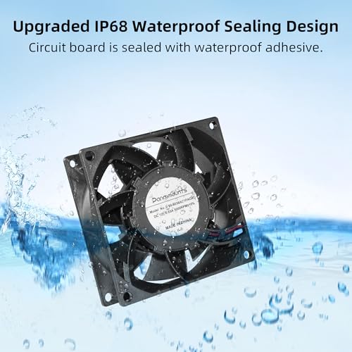 80mm Dual Ball IP68 Cooling Fan - 5000RPM with Stepless Speed Controller | Upgraded Rust-Proof Grill & Waterproof Connector 3.15" Sealed Ventilation Fan for Industrial Equipments Greenhouses Servers - size: 80x38mm
