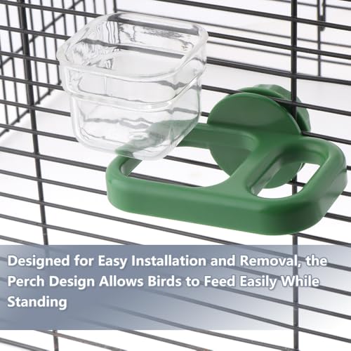 3 Pack Bird Cage Feeder Portable Bird Plastic Feeding Dish Cup Detachable Bowl with Perch for Parakeet Budgies Cockatiel Lovebird Small Birds (Square Cup)