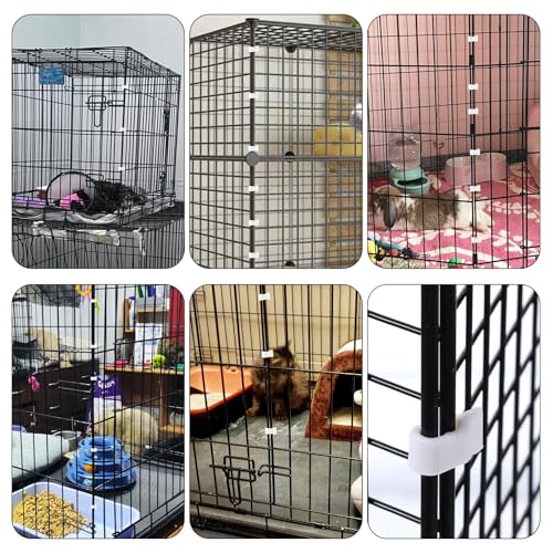 52 Pcs Wire Cage Clips Detachable Pet Cage Door Clip Cat Cages Door Latch Buckle Snap on Plastic Lock Snap Cat Fence White Rabbit Cages Connector Clamp for DIY Assembly Kitten Puppy Chicken Dog