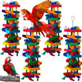 Soulchen 4 Pcs Extra Large Bird Parrot Toy Set Natural Wooden Chewing Toy, Rattan Ball, Wood Nut Loofah String (Bagged) for Large Medium Macaws, African Grey, Parrots (Colorful Ring) - style: Colorful Ring