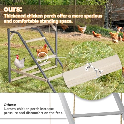 PETSFIT Chicken Perch, Solid Wood & Rustproof Iron Roosting Bar with Swing | Fits 8-10 Chickens, Promotes Natural Exercise, Easy to Assemble and Clean, Backyard Coops and Farms, All-Weather Outdoor Use - size: 43"Lx36"Wx32"H
