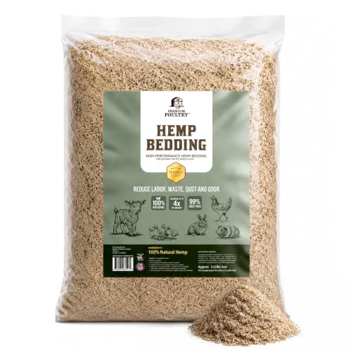 Hemp Bedding, Chickens & Small Animals, 22.5lb, Made in USA | Low Dust & Highly Absorbent, Reduces Coop Odor, Ideal for Chicken Coops, Deep Litter, Nesting Boxes & Brooders - size: 3 Cubic Feet