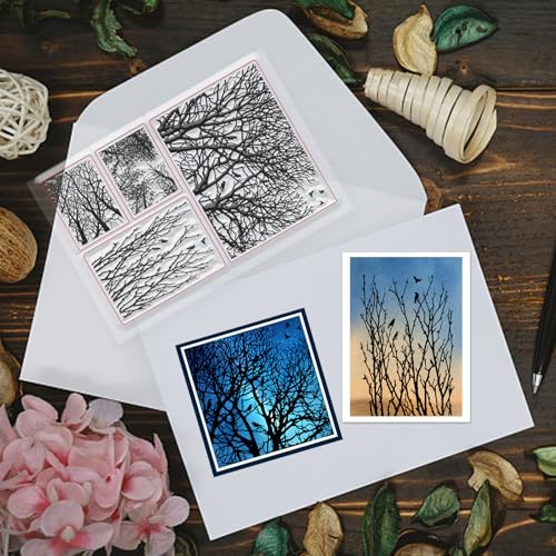 CHGCRAFT 4 Pcs Landscape Silhouette Pattern Clear Stamps Tree Branches Seaside Beach Silicone Stamp Seal for DIY Scrapbooking and Card Making Paper Craft Decor 6.3 × 4.3 Inch - style: Landscape Silhouette