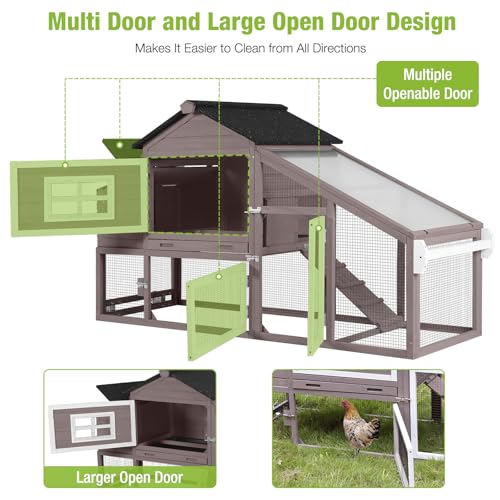 GUTINNEEN Chicken Coop Mobile Chicken House On Wheel Outdoor Rabbit Hutch for 2-4 Chickens 67"(Blown) - color: Blown