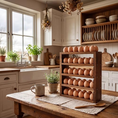 60 Egg Holder Countertop and Wall Mounted, 5 Tier Wooden Fresh Egg Storage Rack for Gathering Backyard Chicken Eggs Rustic Farmhouse Kitchen Decoration Organizer