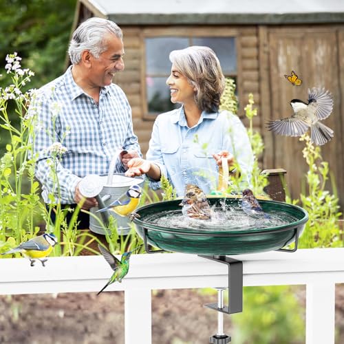 Deck Mounted Metal Bird Bath for Outside, Detachable Birdbath Bowl with Adjustable Steel Clamp, Outdoor Bird Feeder for Railing Balcony Fence Yard Art Garden Decor (Vintage Green) - color: Vintage Green