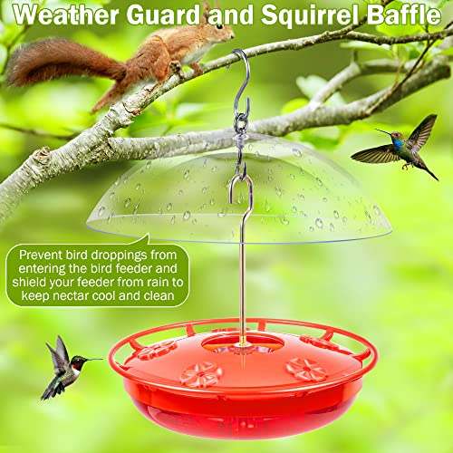 15.5 OZ Hanging Hummingbird Feeders for Outdoors with Rain Guard, Leak Proof Saucer Humming Bird Feeders with Ant Moat, 5 Flower Feeding Ports and Cleaning Brush for Garden Yard Patio (1 Pack)