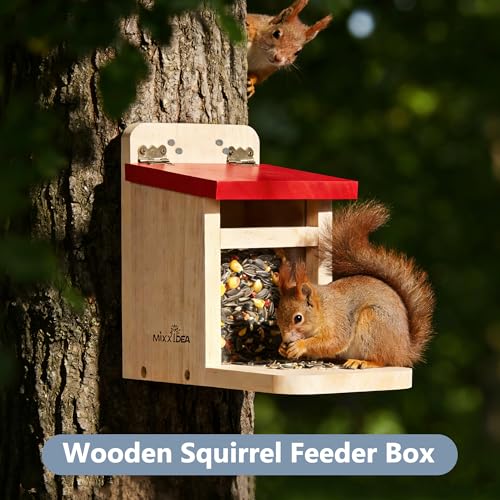 Squirrel Feeders for Outside Garden, Wooden Squirrel Feeder Box,Squirrel Feeding Stations with Green Cover, Easy to FillSquirrel Feeding House(Red-1pk) - color: Red