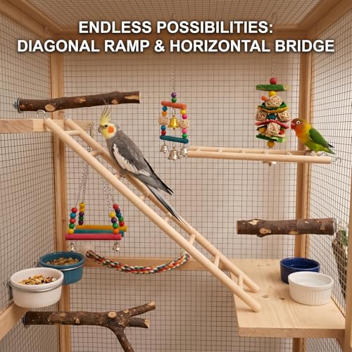 2 Pcs Wooden Ladder for Bird Cage, Hanging Bird Ladder, Parrot Step Cage for Parakeets, Parrots, Cockatoo & Lovebirds (6 Step & 8 Step)