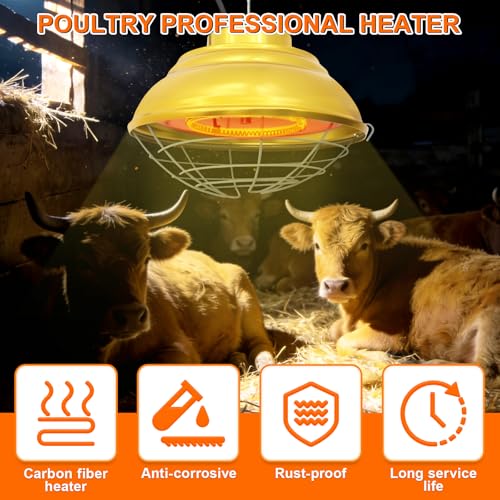 Heat Lamp for Chickens 600W/300W, Carbon Fiber Hanging Chicken Coop Heater | Adjustable Dual Mode/Hanging Height Waterproof Brooder Heater Aluminum Alloy Safety Lamp for Chicks, Poultry, Livestock, Pets - size: 600 Watt