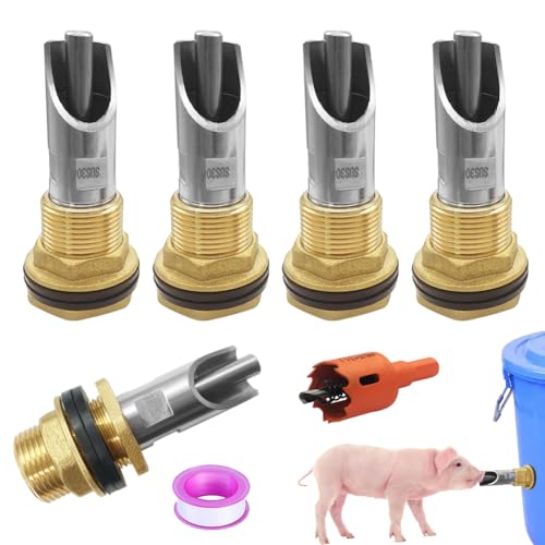 5 Sets Pig Nipple Waterer with Water Tank Connectors and Hole Opener | Sturdy,Durable,And Corrosion-Resistant Stainless Steel And Brass,Automatic Water Control System,Easy Install With Hole Opener