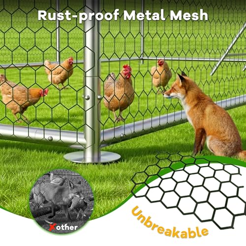 10 x 19.7 x 6.4 FT Metal Chicken Run, Chicken Coop with Cover | Reinforced frame, Walk-in Chicken Coop, Waterproof Cover, Side Hardware Cloth, Roosting Perch, Backyard & Farm Use - size: 236.3"L x 118.2"W x 77.6"H