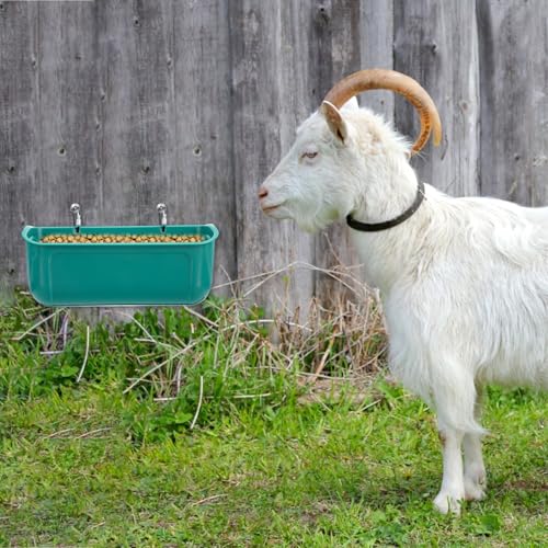 Lemecima Goat Feeders Fence Hanging, 3.5 Quart Chicken Feeder Trough for Livestock Poultry 4 Pack