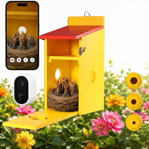 Smart Birdhouse with Camera for Backyard Bird Watching, Wooden Outdoor Nesting Box with App Live View, Motion Detection, Color Night Vision & Two-Way Audio - color: Rustic Cedar, size: Wired Edition