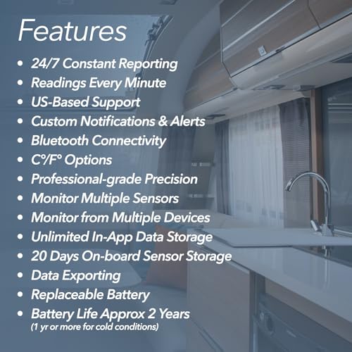 HT1 Smart Temperature Sensor & Humidity Sensor - Thermometer & Hygrometer w/App Monitoring - Indoor/Outdoor Temperature and Humidity Monitor w/Heat Index for RV, Fridge & More