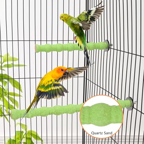 Hypeety 2PCS Bird Wood Perch Stand Parrot Paw Grinding Stick Toy Pet Bird Cage Stand Platform for Bird Parrot Budgies Parakeet Cockatiels Cage Accessories (7in/10in) (Green) - color: Green