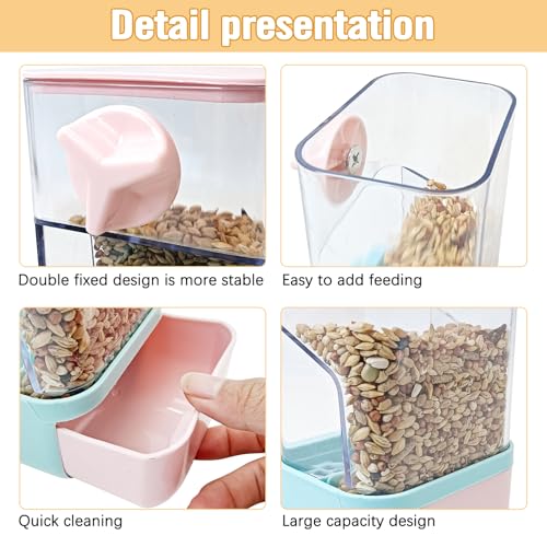 BNOSDM Automatic Bird Feeder Water Dispenser Set No Mess Bird Cage Feeders Parrot Cage Accessories Transparent Seed Food Container with Perch for Finches Parakeets Budgies Lovebirds Canaries (Blue) - color: Blue