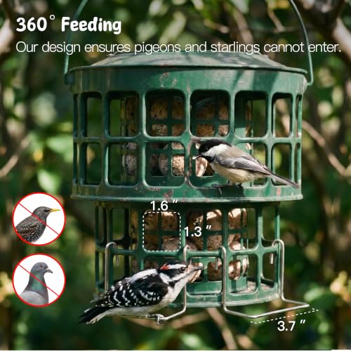 KOL All-Metal Suet Bird Feeder, Heavy-Duty Double-Layer Suet Ball Feeder for Wild Birds, 360° Feeding with Drainage Tray, Ideal for Suet Balls and Seed Cakes (Jasper) - color: Jasper