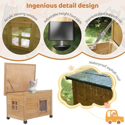 Agitree Outdoor Wooden Pet House, Weatherproof Winter Shelter for рuррy and Small Cats, Elevated Design with Window (Yellow, 22.56 * 17.71 * 16.73Inches)