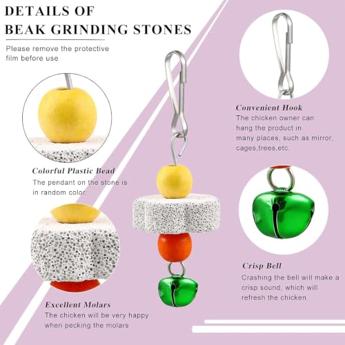 Sumind 2 Pieces Chicken Mirror Toys Hanging Swing Mirror with Bell Wooden Pecking Toy and 4 Pieces Beak Grinding Molar Stones for Hens Birds Parrots (Rose Red,Yellow,9.84 x 10.63 Inches) - color: Rose Red,Yellow, size: 9.84 x 10.63 Inches