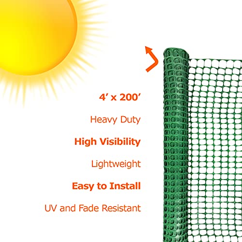 Ashman Plastic Mesh Fence, Construction Barrier Netting, Green, 4'x200' Feet, 1 Roll, Garden Fencing, Fences Wrap, Above Ground, for Snow, Poultry, Chicken, Deer, Patio, Garden Netting, Green 200 FT - color: Green, size: 200 FT