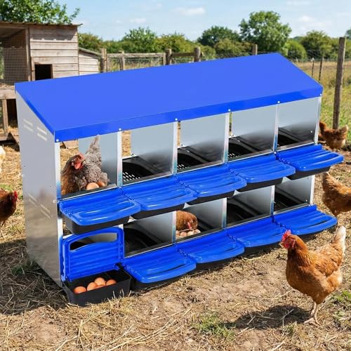 GarveeTech 10-Hole Poultry Nesting Box with Egg Collection Tray, Chicken Laying Box with Ventilation Design for Hens & Ducks, Ideal for Backyard Coops and Small Farms - color: Blue, size: 31.0"L x 20.4"W x 30.7"H