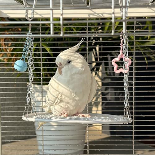 Bird Swing for Parakeets – Durable Stainless Steel Hanging Bird Perch Toy, Fits Bird Cages, Compatible with Budgies, Lovebirds, Cockatiels (Round S) - size: Round S