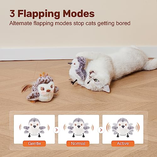 Potaroma Cat Toys 2 Pcs Flapping Sandpiper Pair-Mate | Lifelike Birds Chirp, Chargeable Touch Activated Kitten Fun Interactive Kitty Exercise with Catnip for All Breeds - style: Piper Couple
